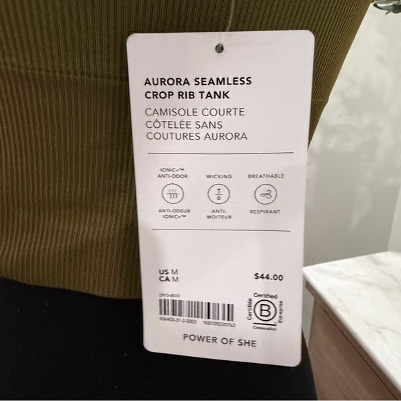 NWT Athleta Aurora Seamless Plunge Olive Ribbed Cropped Rib Tank Sports Bra - Picture 7 of 11